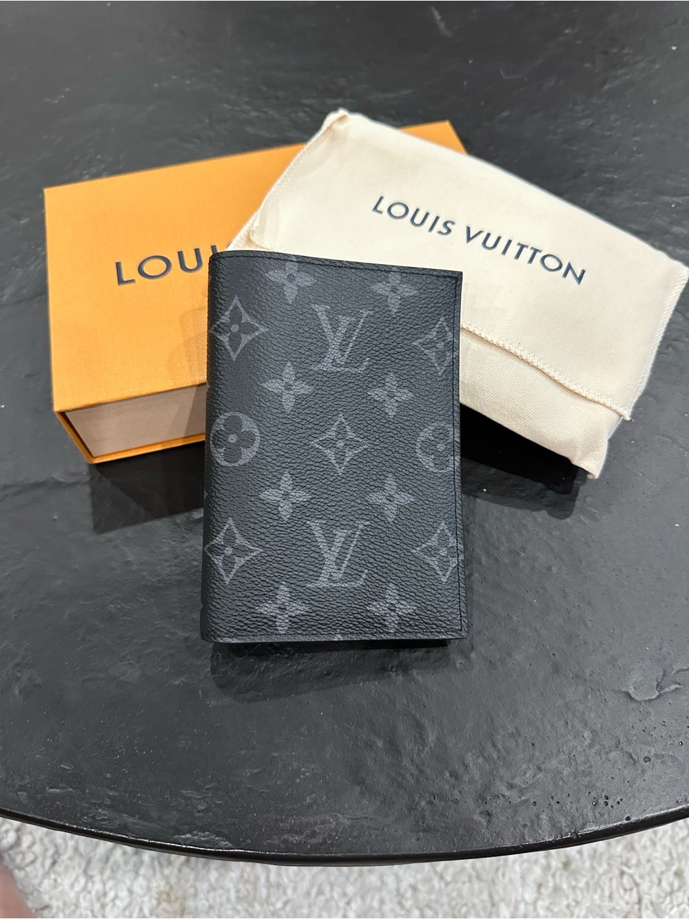 Authentic Louis Vuitton Monogram Eclipse Gray/Black Card Passport Holder
